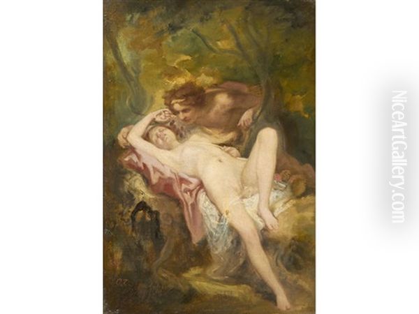 A Nymph And A Satyr In The Woods Oil Painting by Nicolas Francois Octave Tassaert