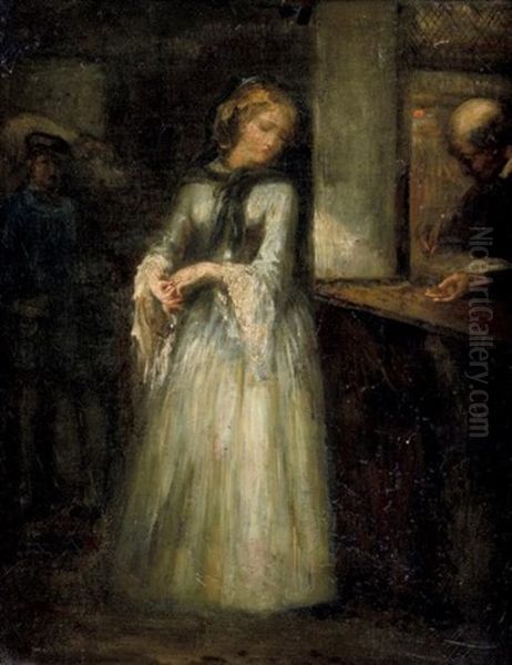 Jeune Femme Au Guichet Oil Painting by Nicolas Francois Octave Tassaert