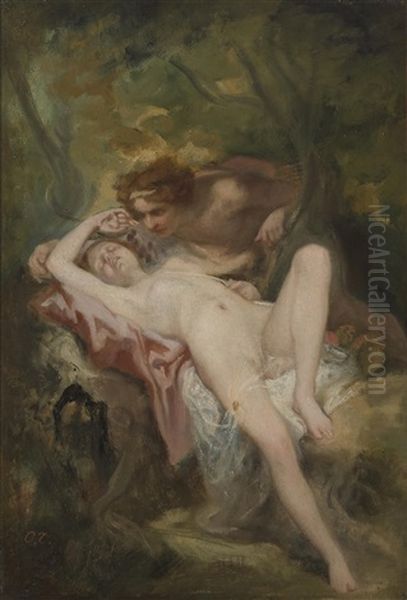 A Nymph And A Satyr In The Woods Oil Painting by Nicolas Francois Octave Tassaert