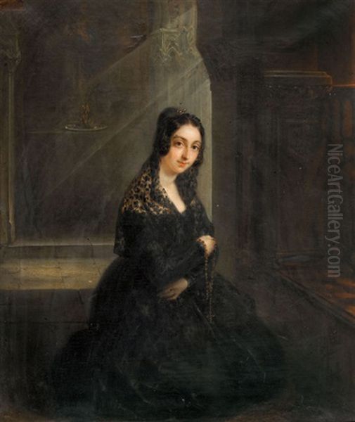 Kniende Dame Mit Rosenkranz Oil Painting by Nicolas Francois Octave Tassaert