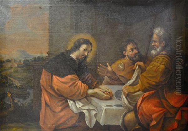 Le Christ Et Les Pelerins D'emmaus Oil Painting by Jean Tassel