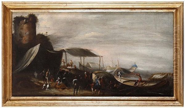 A Port Scene Oil Painting by Agostino Tassi