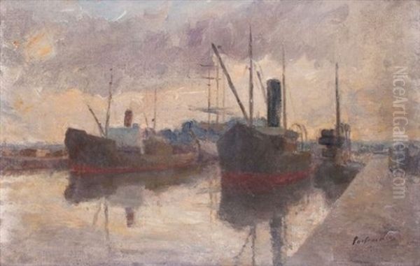 Port De Caen Oil Painting by Pierre Maurice Eugene Tastemain