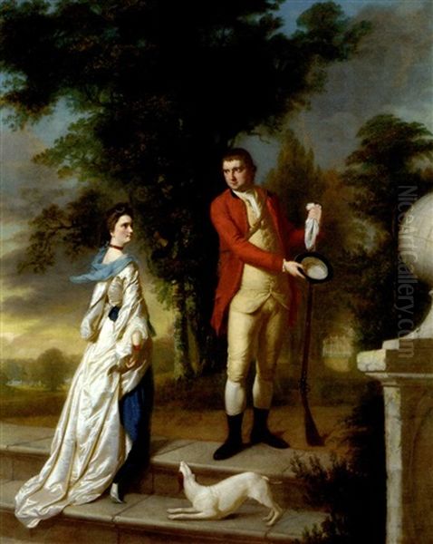 Portrait Of A Lady And A Gentleman, (daniel Daulby And His Wife Elizabeth?) With A Dog, In The Grounds Of A Country House Oil Painting by William Tate