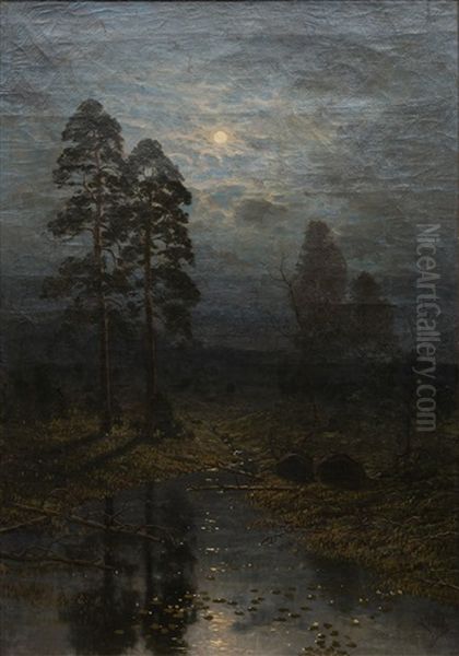 Moonlit Landscape Oil Painting by Eugen Taube