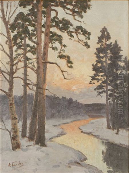 Winter Landscape Oil Painting by Eugen Taube