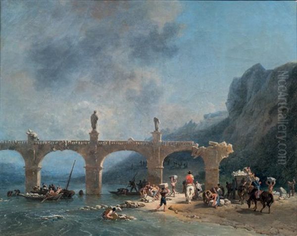 Vue Du Pont Dit <de Jules Cesar> En Sicile Oil Painting by Nicolas Antoine Taunay