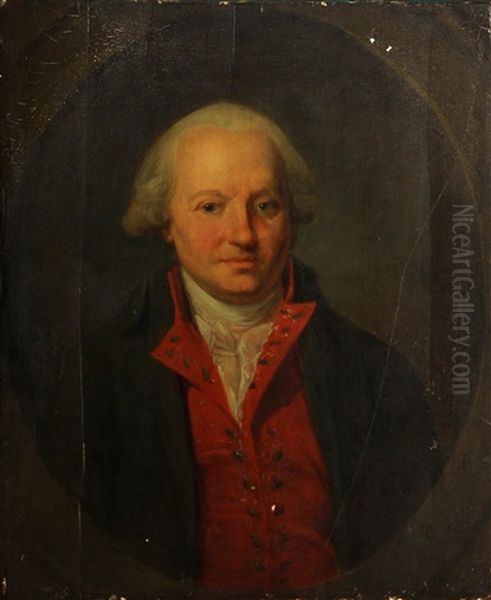 A Portrait Of A Gentleman, Quarter-length, Wearing A Red Waistcoat Oil Painting by Nicolas Antoine Taunay