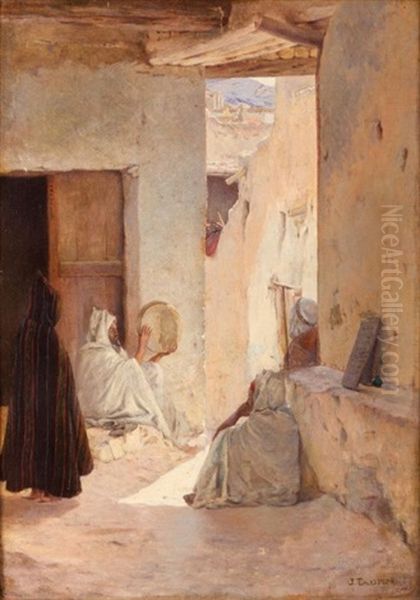 Joueur De Tambourin Dans Une Rue De La Casbah Oil Painting by Jules Charles Clement Taupin