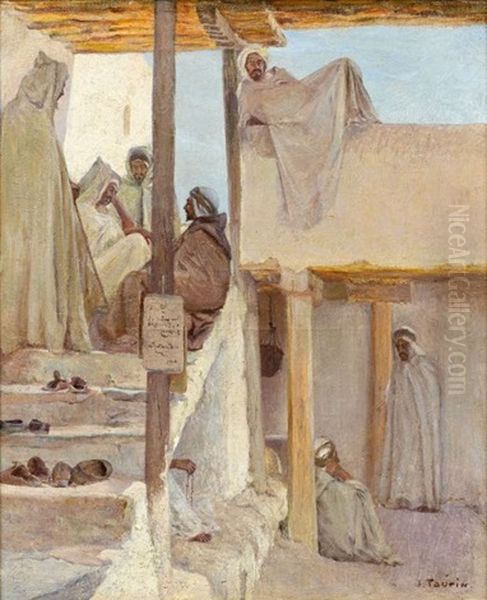 Arabes Dans La Cour De La Mosquee Pendant Le Careme Oil Painting by Jules Charles Clement Taupin