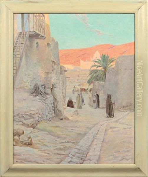 Promeneurs A Bou-saada Oil Painting by Jules Charles Clement Taupin