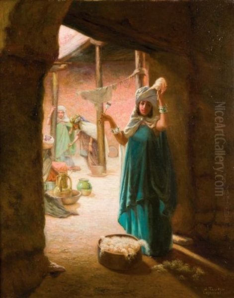 Fileuse A Laghouat Oil Painting by Jules Charles Clement Taupin