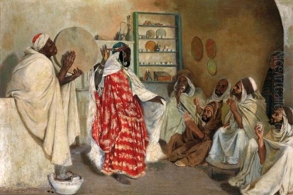 Danse A El Aghouat Oil Painting by Jules Charles Clement Taupin