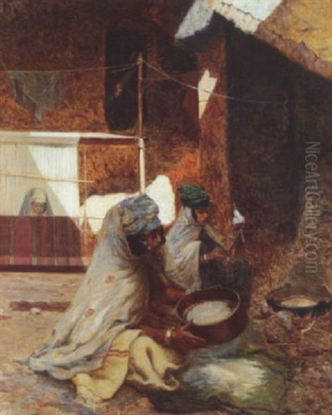 Les Fileuses Oil Painting by Jules Charles Clement Taupin