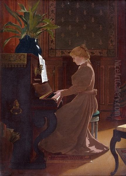 Au Piano Oil Painting by Henri Taurel