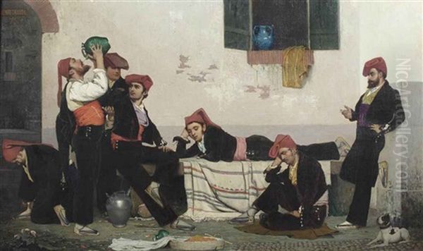 Catalan Dancers At Rest Oil Painting by Henri Taurel