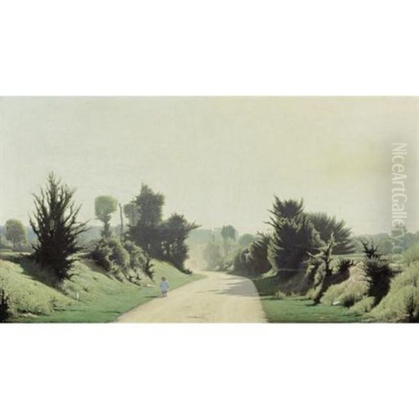 A Child On A Country Road Oil Painting by Henri Taurel