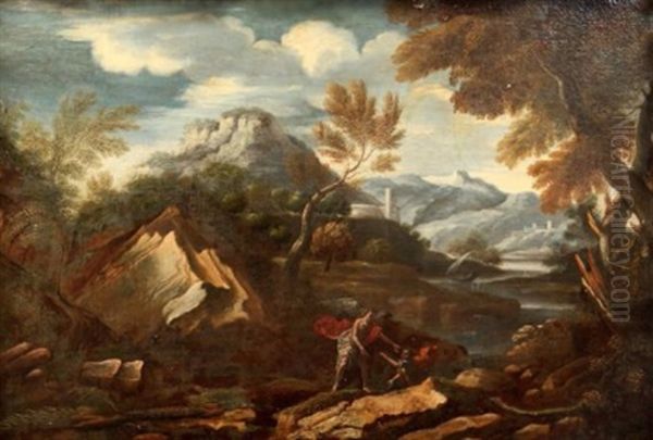 Paysage Avec Tobie Et L'ange Paysage Avec La Tentation Du Christ (pair) Oil Painting by Carlo Antonio Tavella