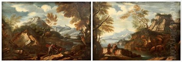 Paysage Avec Tobie Et L'ange Paysage Avec La Tentation Du Christ (pair) Oil Painting by Carlo Antonio Tavella