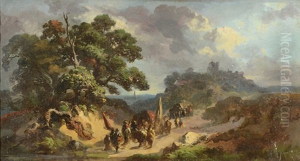 Landscape With A Military Convoy Oil Painting by Johannes (Jan) Tavenraat