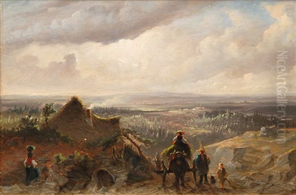 Extensive Landscape With Small Cottage And Oxen Cart Oil Painting by Johannes (Jan) Tavenraat