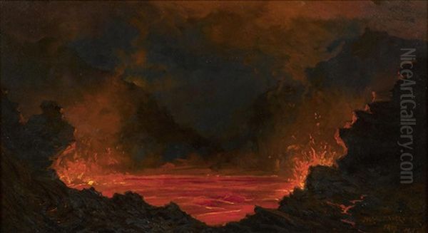 Kilauea At Night Oil Painting by Jules Tavernier