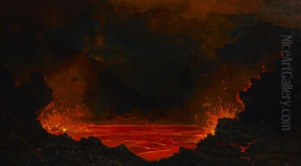 Kilauea At Night Oil Painting by Jules Tavernier