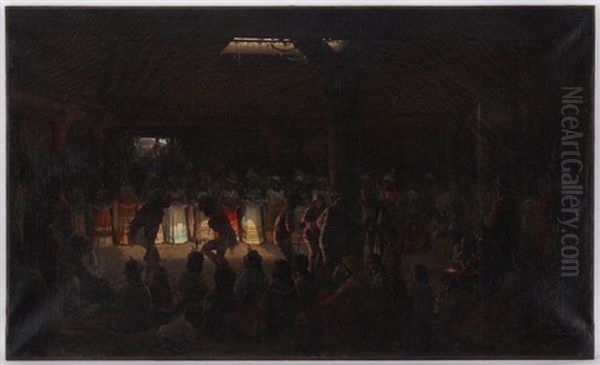 Ceremonie Rituelle, Tribue D'amerindiens Oil Painting by Jules Tavernier