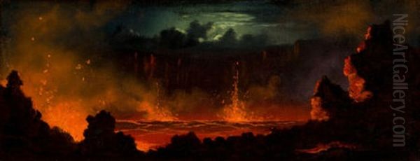 Volcanic Landscape Oil Painting by Jules Tavernier