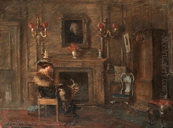 Lady Seated By The Fire Oil Painting by Albert Chevallier Tayler