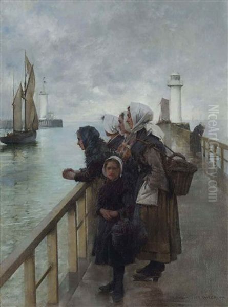 Watching The Sea, Boulogne Harbour, France Oil Painting by Albert Chevallier Tayler