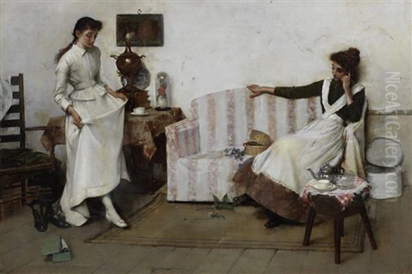 Trying Them On Oil Painting by Albert Chevallier Tayler