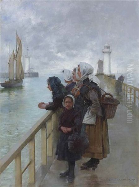 Watching The Sea, Boulogne Harbour, France Oil Painting by Albert Chevallier Tayler