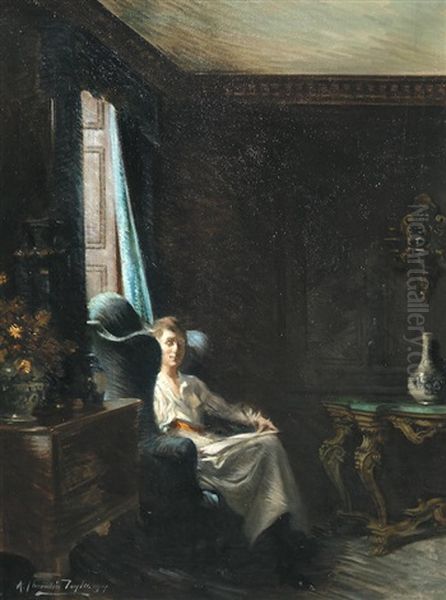 Portrait Of A Woman In A Drawing Room Oil Painting by Albert Chevallier Tayler