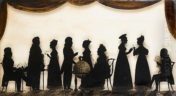 A Silhouette Conversation Piece Of Nine Full-length Figures Oil Painting by Isaac Taylor III