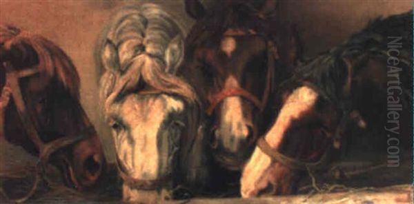 Cuatro Cabezas De Caballos Oil Painting by Charles Taylor