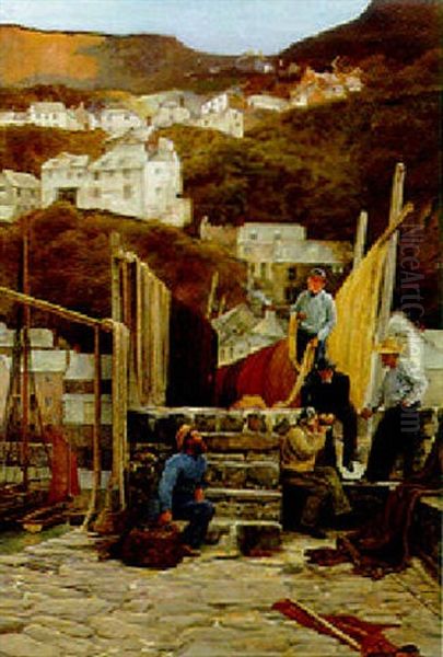 Mending The Nets Oil Painting by Edward R. Taylor