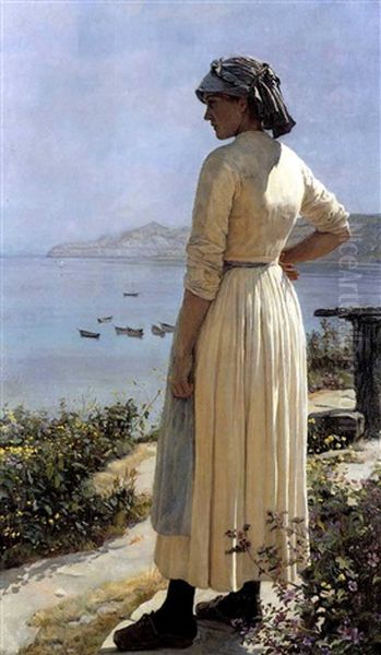 On The Look Out For Her Boat Oil Painting by Edward R. Taylor