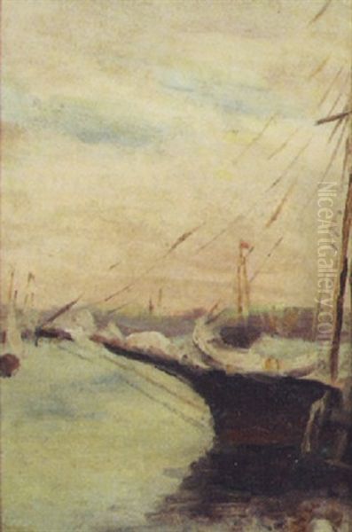 Harbor Scene Oil Painting by Frank Walter Taylor