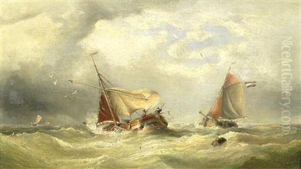 Shipping In Choppy Waters (a Pair) Oil Painting by Henry King Taylor