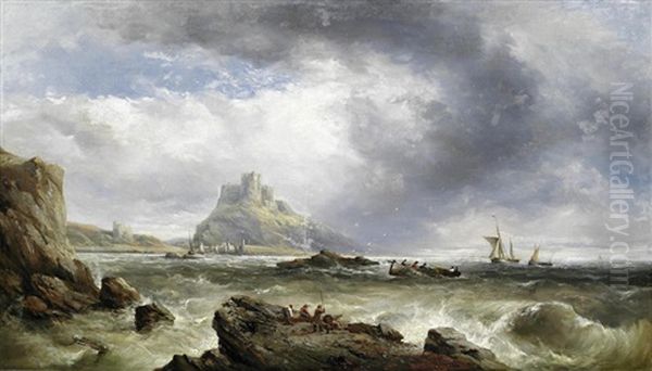 Mont Orgueil Castle And Gorey Harbour, Jersey Oil Painting by Henry King Taylor