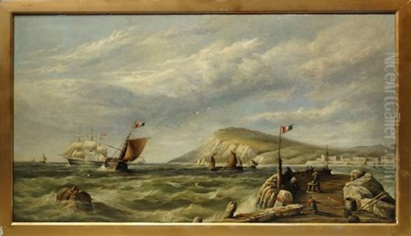 Shipping Off A French Harbour Oil Painting by Henry King Taylor