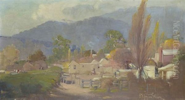 Homestead With Poplars Oil Painting by Robert Eagar Taylor-Ghee