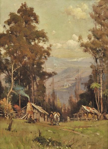 The Pioneers Cottage Oil Painting by Robert Eagar Taylor-Ghee