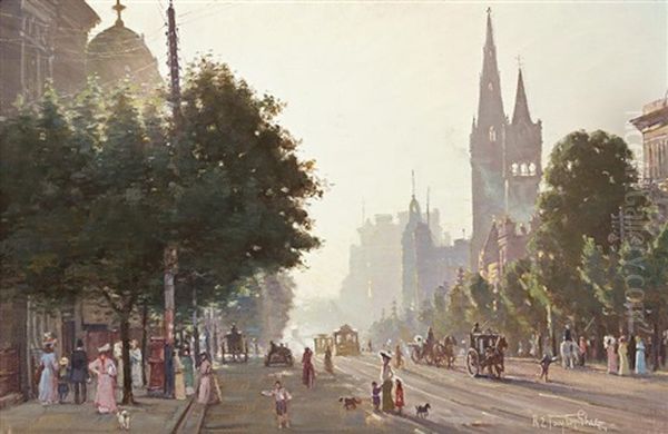 Collins Street Oil Painting by Robert Eagar Taylor-Ghee