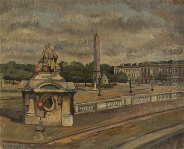 Place De La Concorde Oil Painting by Youri Yourievitch Tcherkesoff