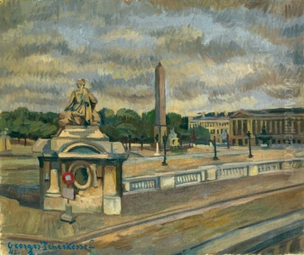 Place De La Concorde Oil Painting by Youri Yourievitch Tcherkesoff