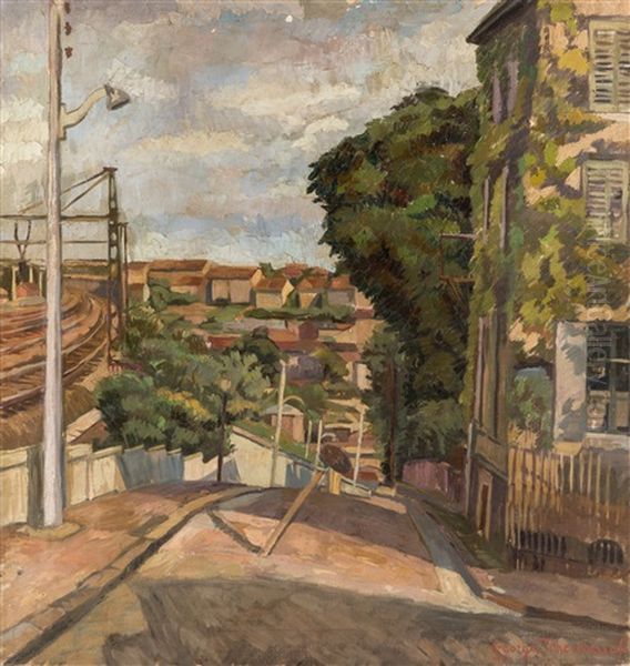 By The Railway Oil Painting by Georges [Yuriy Yuruevich] Tcherkessoff