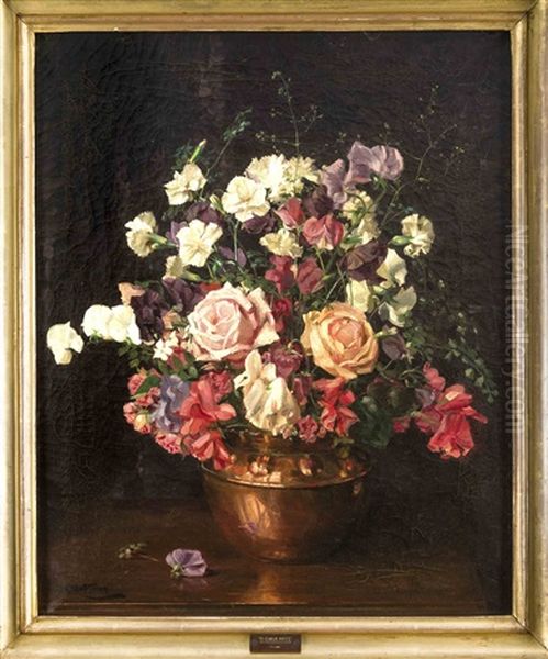 Sommerstrauss In Einer Kupfervase Oil Painting by Arthur Kemp Tebby