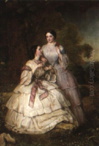 Sisters In A Glade Oil Painting by Arthur Kemp Tebby